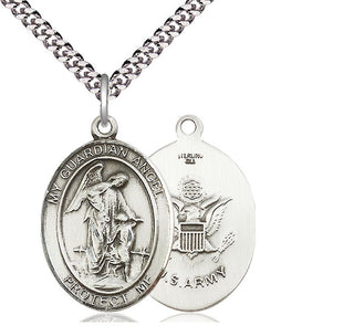 Sterling Silver Guardian Angel Army Medal Catholic Jewelry