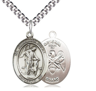 Sterling Silver Guardian Angel National Guard Medal Catholic Jewelry