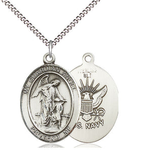Sterling Silver Guardian Angel Navy Medal Catholic Jewelry