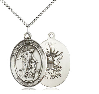 Sterling Silver Guardian Angel Navy Medal Catholic Jewelry