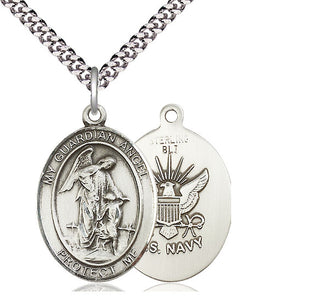 Sterling Silver Guardian Angel Navy Medal Catholic Jewelry