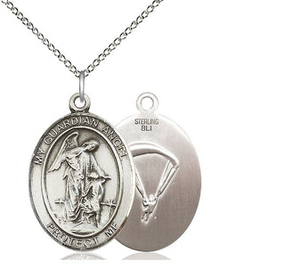 Sterling Silver Guardian Angel Paratrooper Medal Catholic Jewelry