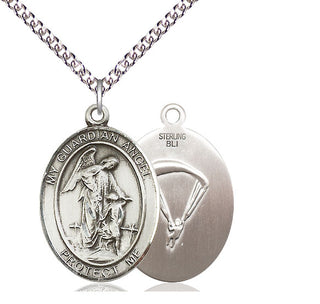 Sterling Silver Guardian Angel Paratrooper Medal Catholic Jewelry