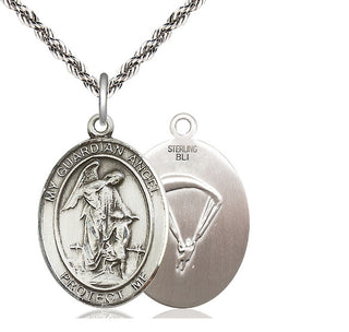 Sterling Silver Guardian Angel Paratrooper Medal Catholic Jewelry