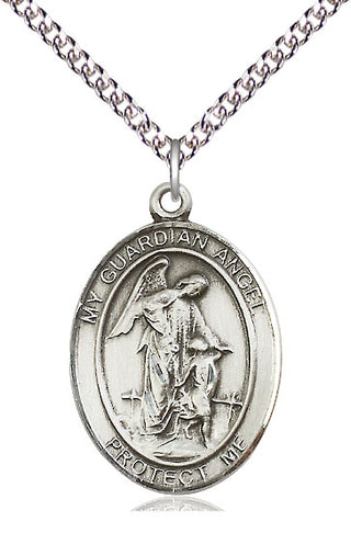 Sterling Silver Guardian Angel w/Child Medal Catholic Jewelry Engraved Catholic Saint Jewelry