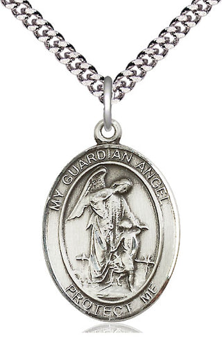 Sterling Silver Guardian Angel w/Child Medal Catholic Jewelry Engraved Catholic Saint Jewelry