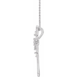 14K White 6-Stone .08 CTW Natural Diamond Semi-Set Family Cross 16-18" Necklace