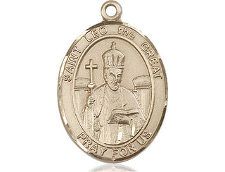 14kt Gold Saint Leo the Great Medal Engraved Catholic Saint Jewelry