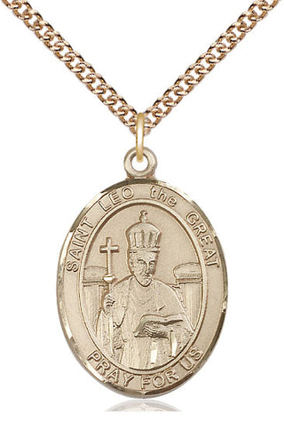 14kt Gold Saint Leo the Great Medal Engraved Catholic Saint Jewelry