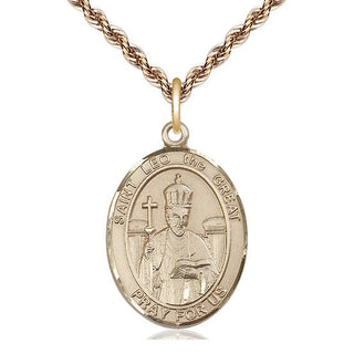 14kt Gold Saint Leo the Great Medal Engraved Catholic Saint Jewelry