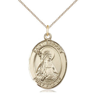 14kt Gold Filled Saint Bridget of Sweden Medal Catholic Jewelry Engraved Catholic Saint Jewelry