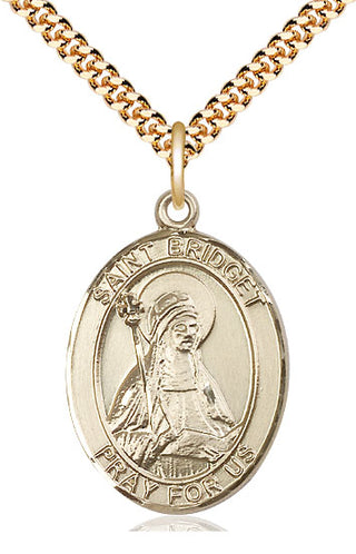 14kt Gold Filled Saint Bridget of Sweden Medal Catholic Jewelry Engraved Catholic Saint Jewelry