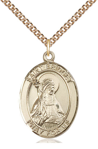 14kt Gold Filled Saint Bridget of Sweden Medal Catholic Jewelry Engraved Catholic Saint Jewelry