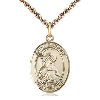14kt Gold Filled Saint Bridget of Sweden Medal Catholic Jewelry Engraved Catholic Saint Jewelry