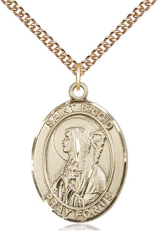 14kt Gold Filled Saint Brigid of Ireland Medal Catholic Jewelry Engraved Catholic Saint Jewelry