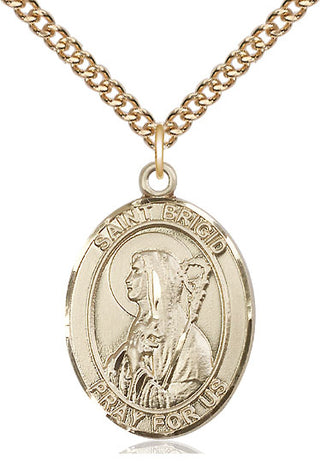 14kt Gold Filled Saint Brigid of Ireland Medal Catholic Jewelry Engraved Catholic Saint Jewelry