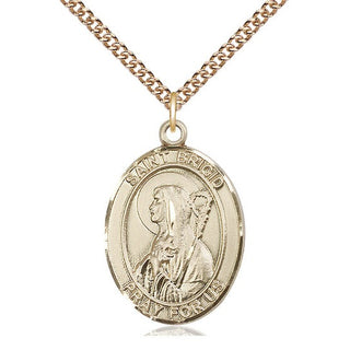 14kt Gold Saint Brigid of Ireland Medal Engraved Catholic Saint Jewelry