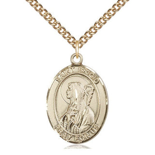14kt Gold Saint Brigid of Ireland Medal Engraved Catholic Saint Jewelry