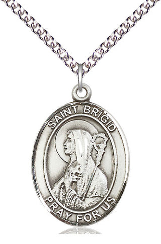 Sterling Silver Saint Brigid of Ireland Medal Catholic Jewelry Engraved Catholic Saint Jewelry