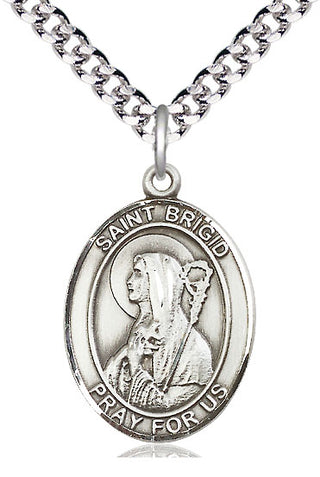 Sterling Silver Saint Brigid of Ireland Medal Catholic Jewelry Engraved Catholic Saint Jewelry