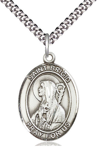 Sterling Silver Saint Brigid of Ireland Medal Catholic Jewelry Engraved Catholic Saint Jewelry