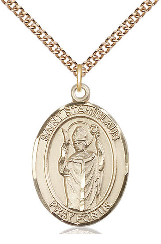 14kt Gold Saint Stanislaus Medal Engraved Catholic Saint Jewelry