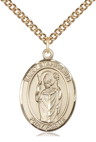 14kt Gold Saint Stanislaus Medal Engraved Catholic Saint Jewelry