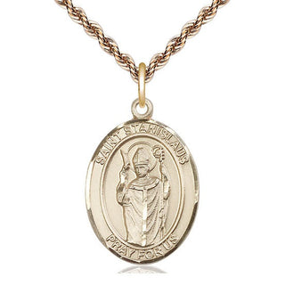 14kt Gold Saint Stanislaus Medal Engraved Catholic Saint Jewelry