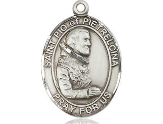 Pewter Saint Pio of Pietrelcina Pendant on an 24-inch Light Rhodium Heavy Curb Chain Engraved Catholic Saint Jewelry