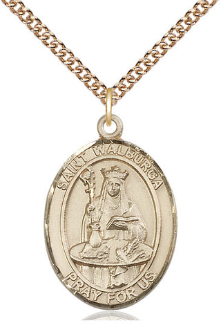 14kt Gold Filled Saint Walburga Medal Catholic Jewelry Engraved Catholic Saint Jewelry