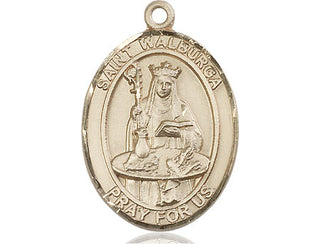 14kt Gold Saint Walburga Medal Engraved Catholic Saint Jewelry