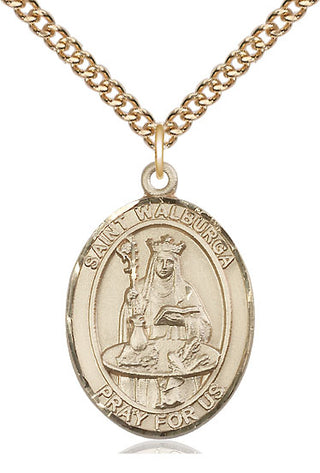 14kt Gold Saint Walburga Medal Engraved Catholic Saint Jewelry
