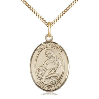 14kt Gold Filled Saint Agnes of Rome Medal Catholic Jewelry Engraved Catholic Saint Jewelry