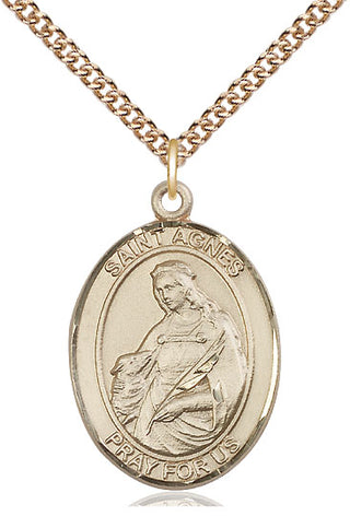 14kt Gold Filled Saint Agnes of Rome Medal Catholic Jewelry Engraved Catholic Saint Jewelry