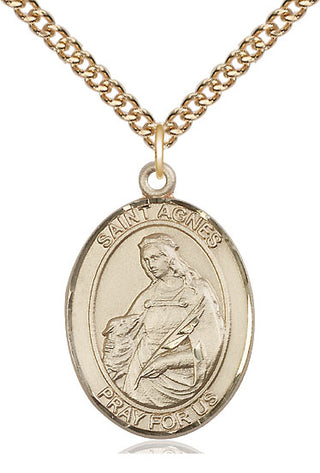 14kt Gold Saint Agnes of Rome Medal Engraved Catholic Saint Jewelry
