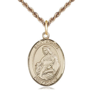 14kt Gold Saint Agnes of Rome Medal Engraved Catholic Saint Jewelry