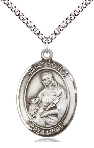 Sterling Silver Saint Agnes of Rome Medal Catholic Jewelry Engraved Catholic Saint Jewelry