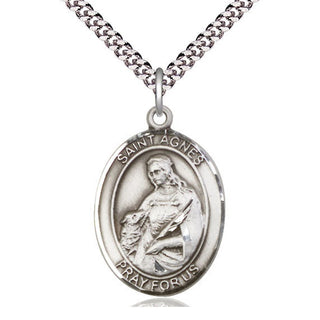 Pewter Saint Agnes of Rome Medal Catholic Jewelry Engraved Catholic Saint Jewelry