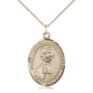 14kt Gold Saint Marcellin Champagnat Medal Engraved Catholic Saint Jewelry