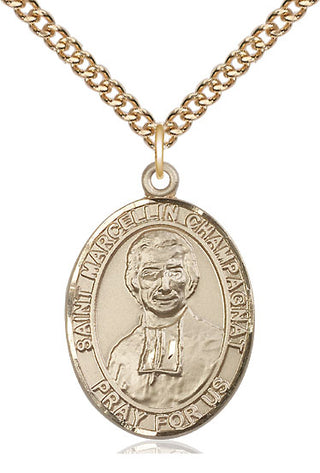 14kt Gold Saint Marcellin Champagnat Medal Engraved Catholic Saint Jewelry