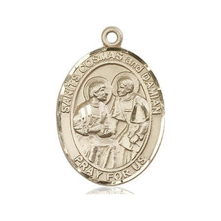 14kt Gold Filled Saints Cosmas & Damian Medal Engraved Catholic Saint Jewelry