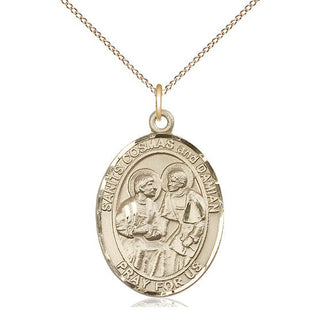 14kt Gold Filled Saints Cosmas & Damian Medal Catholic Jewelry Engraved Catholic Saint Jewelry