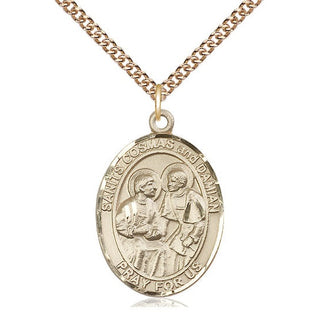 14kt Gold Filled Saints Cosmas & Damian Medal Catholic Jewelry Engraved Catholic Saint Jewelry