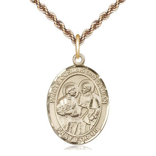 14kt Gold Filled Saints Cosmas & Damian Medal Catholic Jewelry Engraved Catholic Saint Jewelry