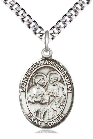Pewter Saints Cosmas & Damian Medal Catholic Jewelry Engraved Catholic Saint Jewelry
