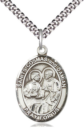 Pewter Saints Cosmas & Damian Medal Catholic Jewelry Engraved Catholic Saint Jewelry