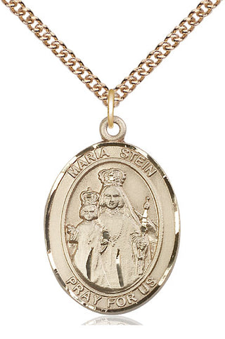 14kt Gold Maria Stein Medal Engraved Catholic Saint Jewelry