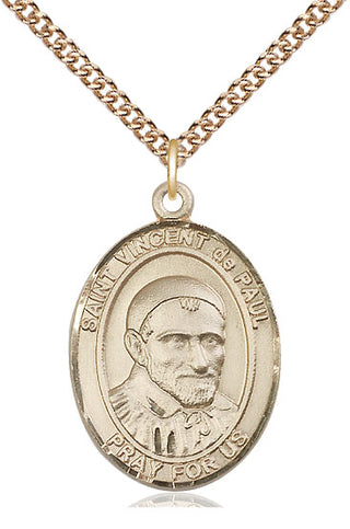 14kt Gold Saint Vincent de Paul Medal Engraved Catholic Saint Jewelry