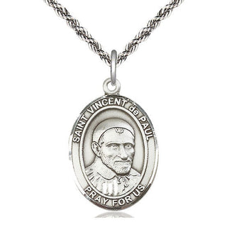 Sterling Silver Saint Vincent de Paul Medal Catholic Jewelry Engraved Catholic Saint Jewelry