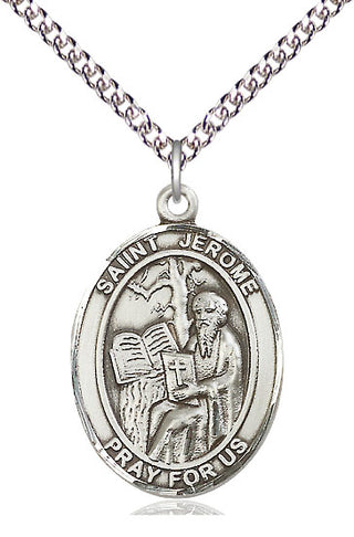 Sterling Silver Saint Jerome Medal Catholic Jewelry Engraved Catholic Saint Jewelry